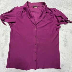 Vintage Ship n Shore Magenta Purple Tie Sleeve Blouse‎ 70s Size 16 Button Up
